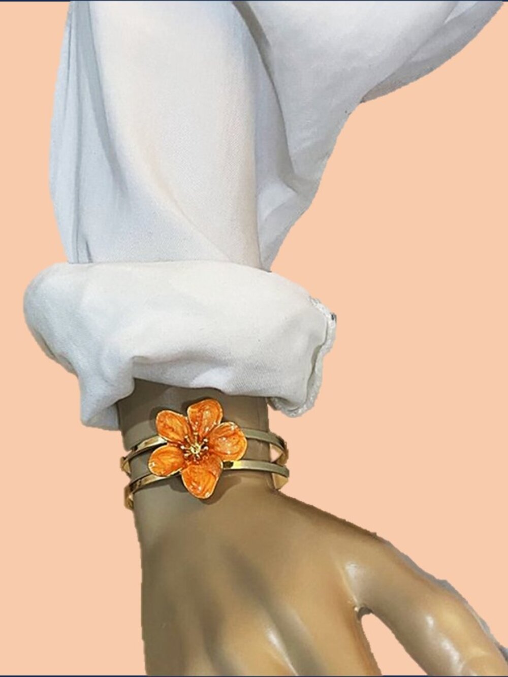 NWT Fashion & Elegance Drip Oil-Style Enamel 5 Petal Flower Open Bangle Bracelet - Picture 7 of 9
